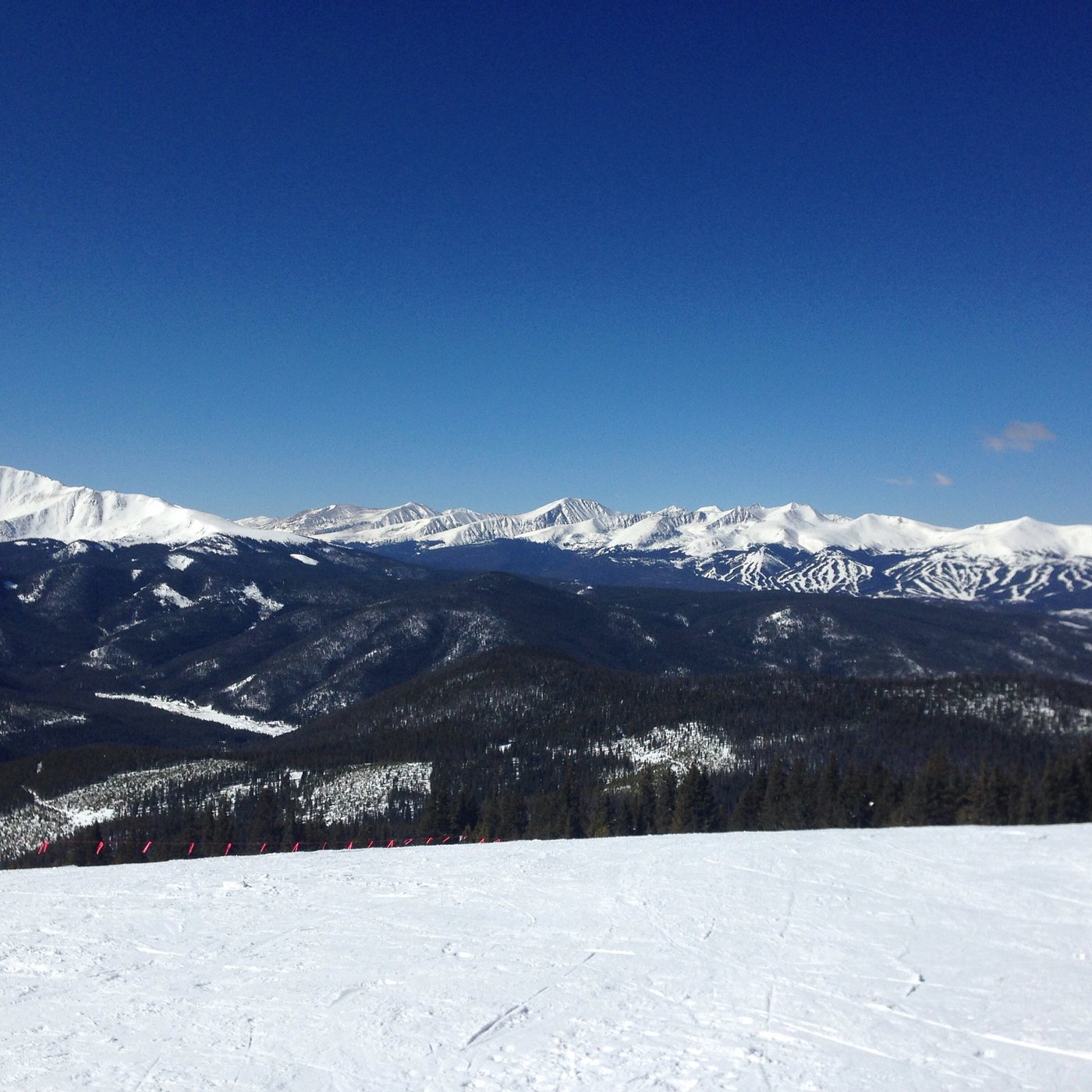 Snow-capped peaks along the I-70 mountain corridor
