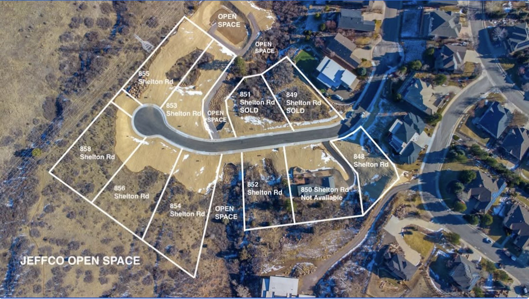 Aerial view of Shelton Studio Ranch with approximate lot lines